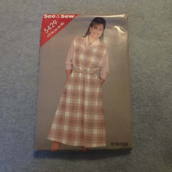 See & Sew Dresses & Skirts - See & Sew 5429 Jumper Dress Sewing Pattern Sz 14-18 UNCUT Vintage 1980s
